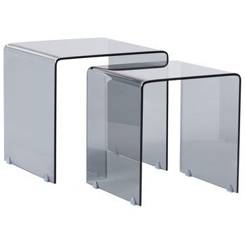 Conjunto De 2 Mesas Auxiliares Modernas Minimalistas Rectangulares De Vidrio Transparente Negro Kendall