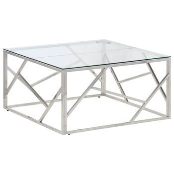 Mesa De Centro 80x80x40 Cm Acero Inoxidable Y Cristal Templado - Plateado