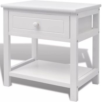 Mesita De Noche Con Cajón De Madera Blanca 1402093