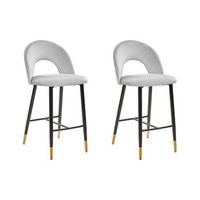 juego de 2 sillas de bar terciopelo rojo coral acero gris diseno retro extremos dorados comedor falton