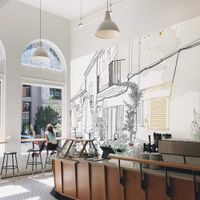 papel pintado panoramico plaza de pueblo frances verde 450