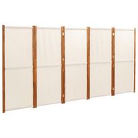 biombo separador de ambientes 5 paneles 350 x 180 cm crema textileno y madera dec030966