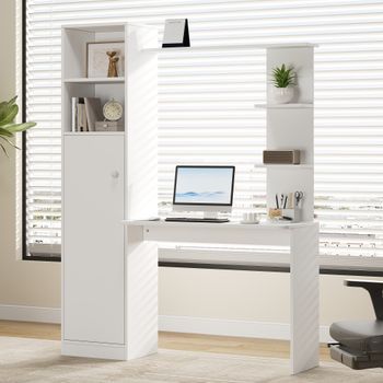 Escritorio Blanco Con Armario Y Estantería, 123,5 X 45 X 168,5 Cm