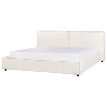 Cama De Agua Clásica Tapizada Somier De Láminas De Tela Blanco Crema 180 X 200 Linards
