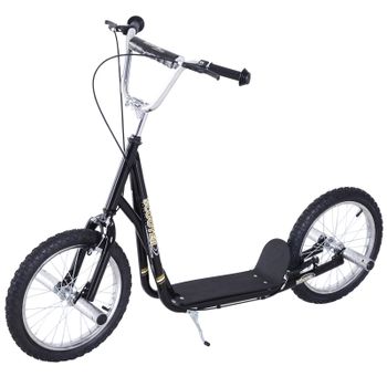 HOMCOM Patinete Scooter para Niños +5 Años Neumáticos Inflables 16 Pulgadas Frenos Manillar Ajustable 143x58x92-100 cm Negro   Aosom España