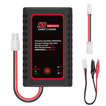 Cargador HTRC N8 Battery Charger 20W 2A AC compacto para batería de 2S-8S Nimh/Nicd
