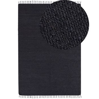 Alfombra De Yute Negro 160 X 230 Cm Para Pasillo Rectangular Tejida A Mano Con Borlas Decorativas Sinankoy