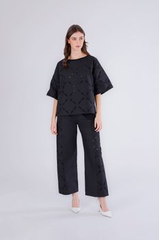 camiseta de dos materiales con parte delantera sangallo black xxl