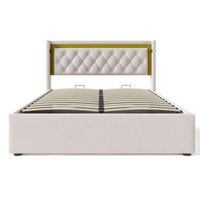 cama con almacenaje de algodon de 140x200cm con led y puertos usb con somier beige