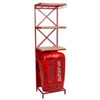 estante botellero tractor de madera y metal lacado rojo