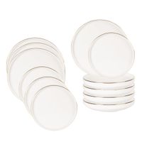 vajilla de 12 piezas de porcelana blanca y dorada