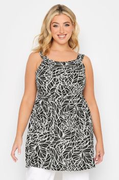 Yours Top Negro De Tirantes Estampado De Hojas, Mujer Curvy Y Tallas Grandes, Yours