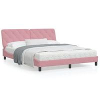 cama matrimonial  cama para adultos  estructura de cama con cabecero de terciopelo rosa 160x200 cm cfw69818
