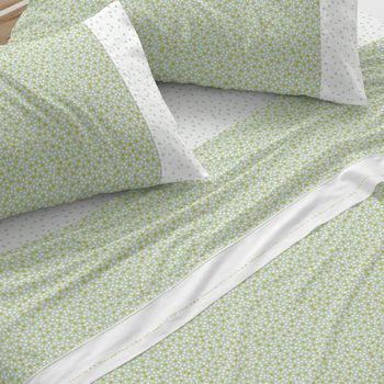 Juego De Sábanas Infantiles 50% Algodón Diseño Florecitas Azul 135 X 190/200 Cm - Verde - Burrito Blanco