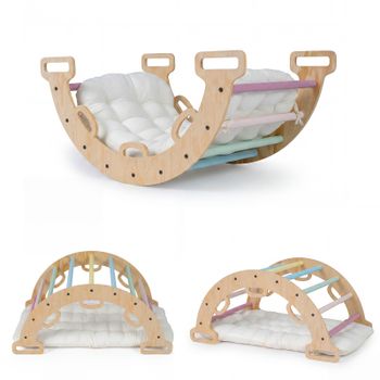 Costway Arco de Escalada 3 en 1 Montessori de Madera con Cojín y Balancín para Interior 1+ Año 81x48,5x38,5cm Macron