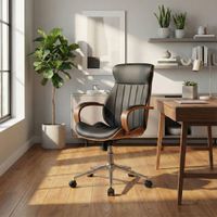 silla de oficina giratoria regulable en simil cuero nogalnegro