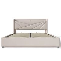 cama contenedor de tela de lino 160x200cm con puerto usb y somier beige