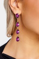 pendientes largos dorados de gotas moradas