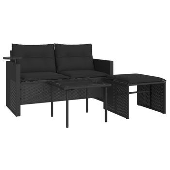 Set De Sofás De Jardín Con Cojines 3 Pzas Ratán Sintético Negro Vidaxl