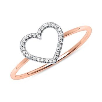 Anillo de mujer corazón en oro rosa 14 quilates con diamantes