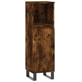 Armario De Baño | Mueble De Baño Madera Contrachapada Roble Ahumado 30x30x100 Cm