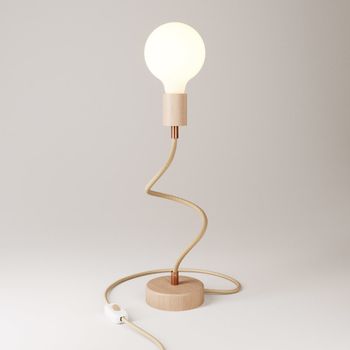 Lámpara de mesa articulada de madera con luz difusa