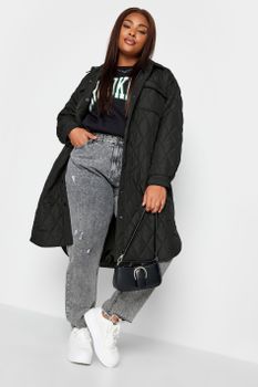 Yours Chaquetón Largo Negro Acolchado , Mujer Curvy Y Tallas Grandes, Yours