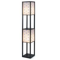 costway lampara de pie con 2 luces y estantes lampara de madera con 2 pantallas con patrones recortados luz independiente con tirador negro