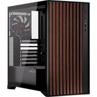 caja de pc krux palum torre midi atx con ventana negro y madera