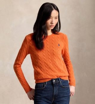 Polo Ralph Lauren para mujer. 211971865504 Jersey de lana y cachemira naranja (XXS), Casual, Manga larga