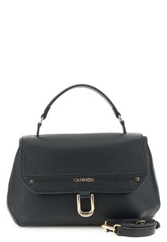 bolso de mano con solapa efecto piel con grano y costura gruesa decorativa black taglia unica