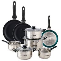bateria de cocina de acero inox con sartenes azul o162024cm