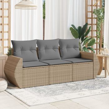 Conjunto De Sofás De Jardín Con Cojines Beige 3 Uds | Mueble Jardin Mesa Y Sillas Ratán Pe Cfw805797