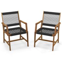 costway conjunto de 2 sillas de comedor de madera de acacia para exteriores con cuerda resistente clima y reposabrazos 64 x 57 x 90 cm natural