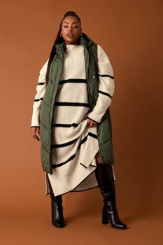 Yours Chaleco Verde Largo Acolchado Con Capucha, Mujer Curvy Y Tallas Grandes, Yours