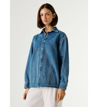 Pepe Jeans para mujer. PL3051442 Chaqueta Ellen Ikat azul (XS), Casual, Algodón, Denim