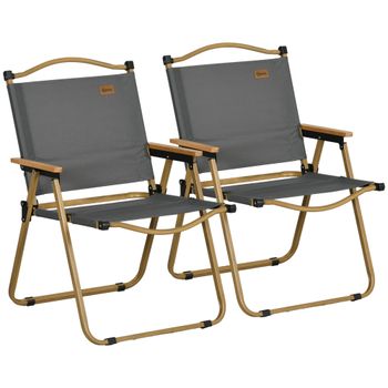 Outsunny Silla Plegable Camping Set de 2 Sillas en Tela Oxford para Camping Jardín Playa 54x59x78 cm Gris Oscuro   Aosom España