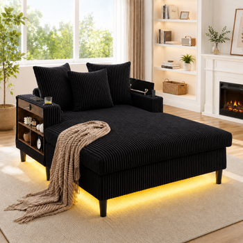 Chaiselongue - Mueble Para Salón - Pana - Negro (129x170x70cm)