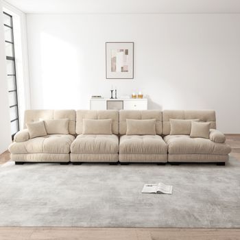 Sofá Modular, Sofá Esquinero, 4 Plazas, Chenilla, Asiento Profundo, Función De Cama, Iluminación Tipo Café