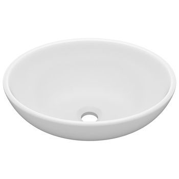 Lavabo De Lujo Ovalado Cerámica Blanco Mate 40x33 Cm Vidaxl