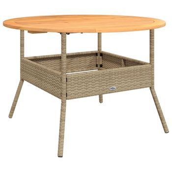Mesa De Jardín，mesa Para Exteriores，mesa De Patio Superficie De Madera Ratán Pe Beige Ø110x71 Cm