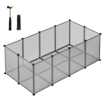 SONGMICS Valla para Mascotas, Parque para Cobayas con Suelo, Recinto Interior de Plástico Transparente para Hámsters, Conejos, Erizos, para Animales Pequeños, 125 x 63 x 42 cm, Gris/Blanco