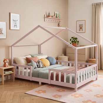 Cama Para Niños Treviolo Forma De Casa Pino 140x200 Cm Rosa / Blanco [en.casa]