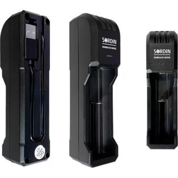 Cargador batería Li-Ion Sordin 14500 18650 USB negro
