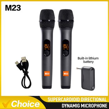 Sistema con micrófono inalámbrico M23 UHF de 2 canales con receptor recargable micrófono de mano inalámbrico para Karaoke Iglesia fiesta DJ