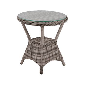 Mesa Auxiliar Elegante, De Jardín, Aluminio Y Ratán Sintético Redondo, Color Marrón, Mesa:50x50x55