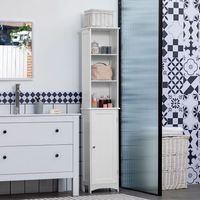 armario alto de bano de mdf kleankin 34x23x165 cm-blanco