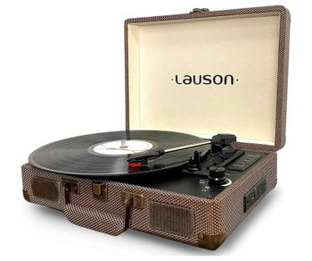 Lauson CL614 Tocadiscos de Vinilo Vintage de 3 velocidades Tocadiscos Bluetooth con Altavoces Integrados con Lector USB/SD, Auto-Stop, Toma de Auriculares, Entrada AUX, Salida RCA Diseño Maleta