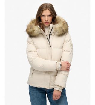 Superdry para mujer. W5011929A Abrigo Everest Five Baffle beige (XL), Casual, Poliéster Reciclado, Sostenible