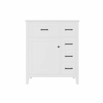 Mueble De Baño 76x46x90 Cm - 4 Cajones Silenciosos, Puerta Con Estantes, Lavabo Cerámico Integrado, Tiradores Negros - Blanco